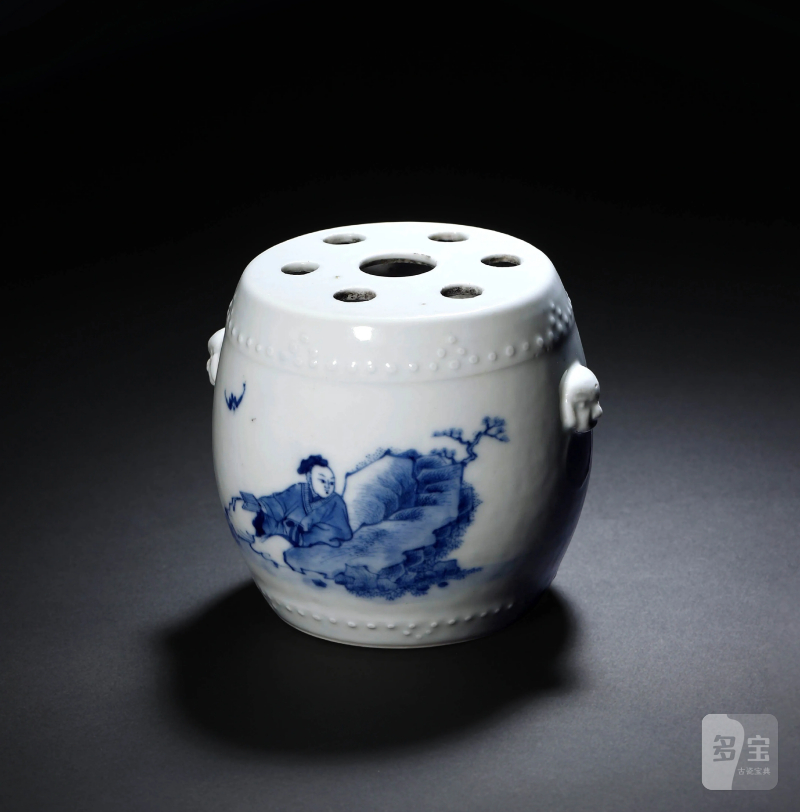 清雍正 青花高仕图花插 - 图1